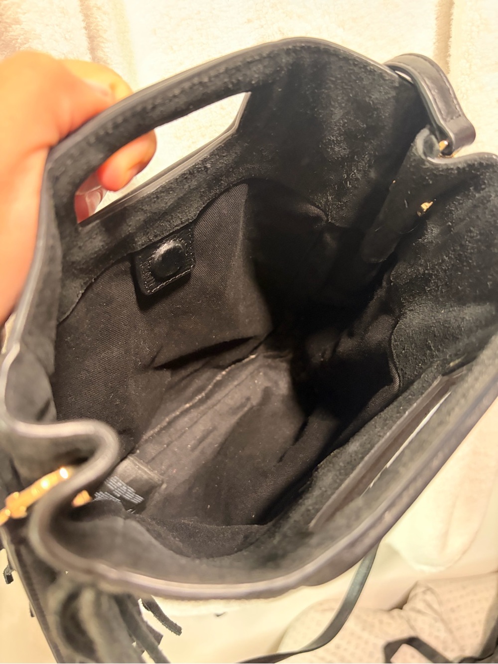 Maje Black Suede Fringe Crossbody with Cutout Handle - Picture 3 of 5
